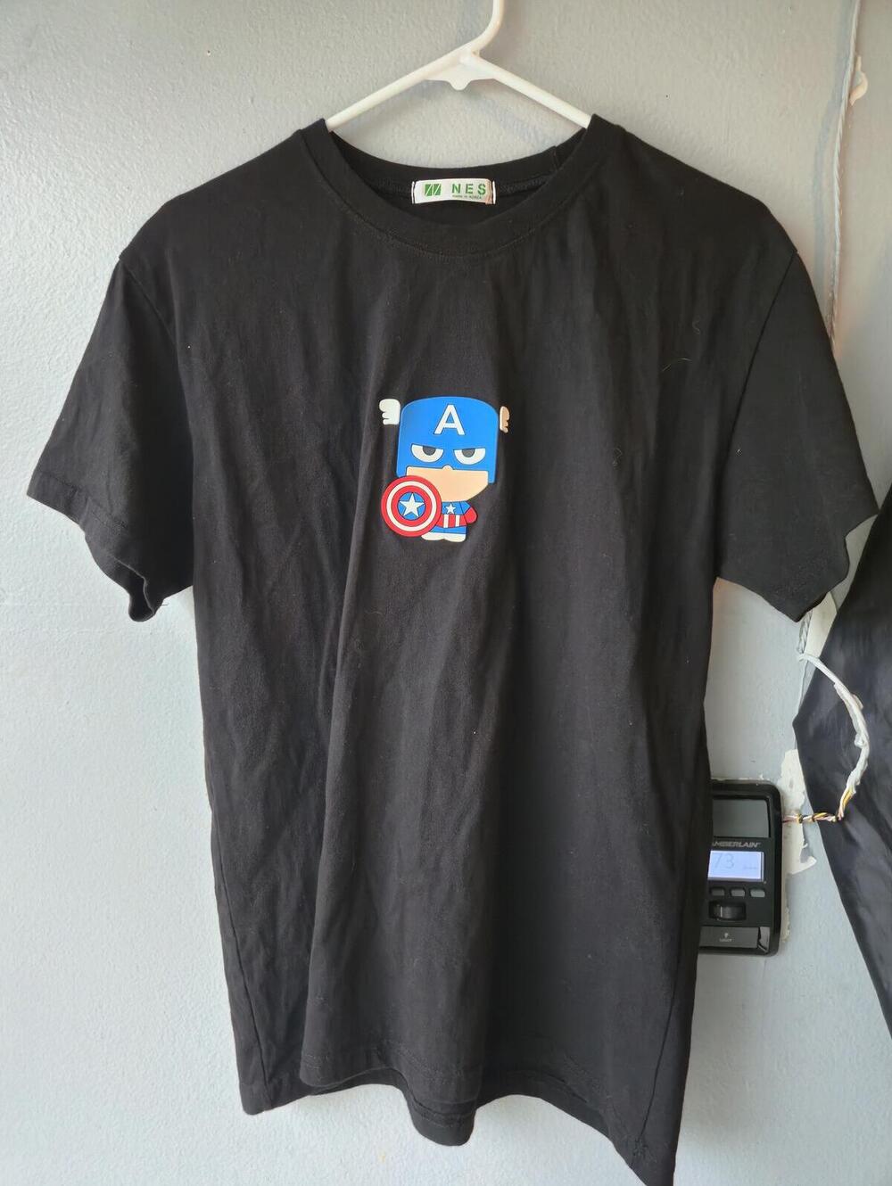 NES Black Captain America Graphic T-Shirt Made in Korea